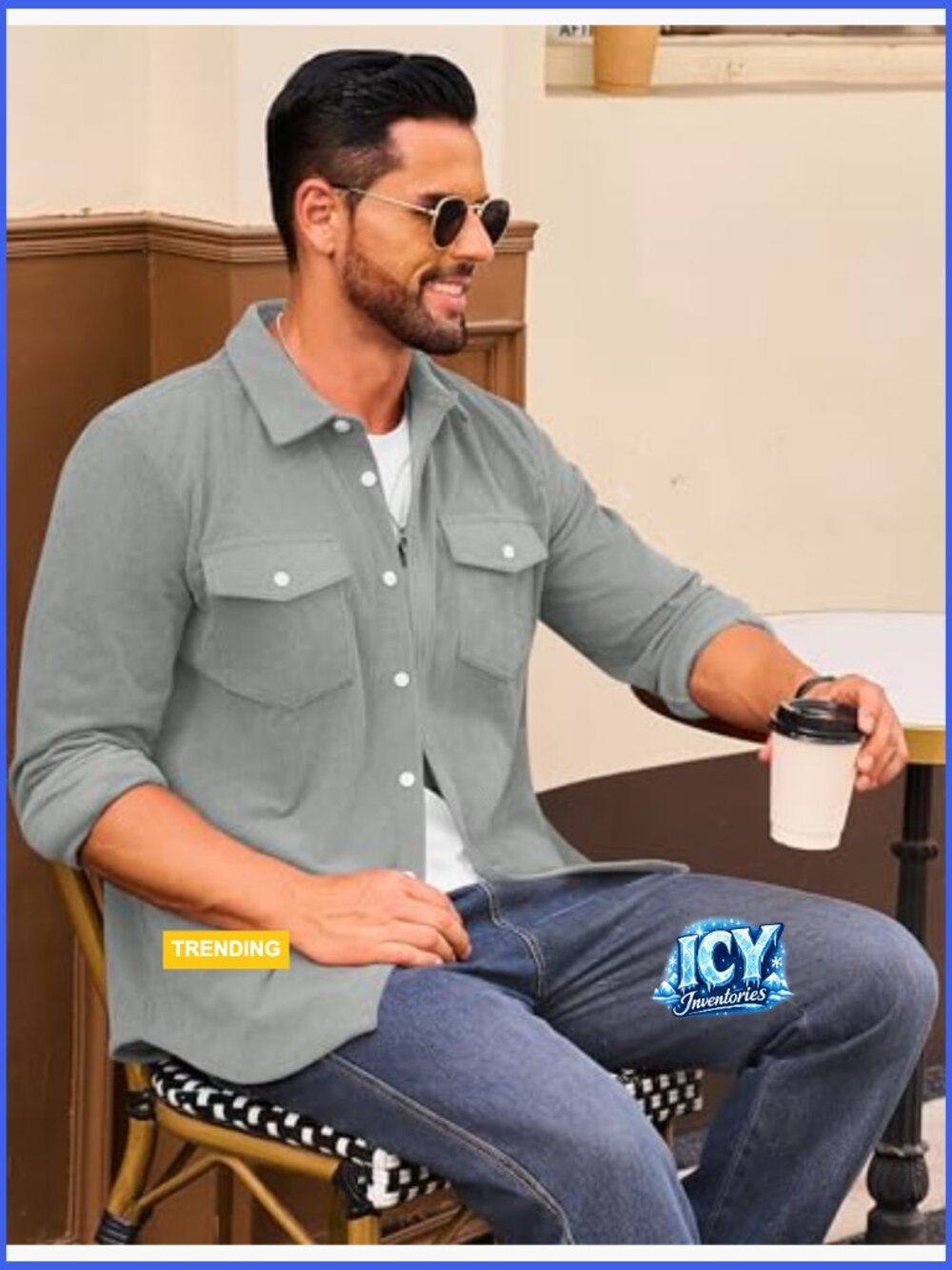 Men's Corduroy Shirt Jacket Button Down Long Sleeve Shacket with Flap Pockets - Picture 3 of 7